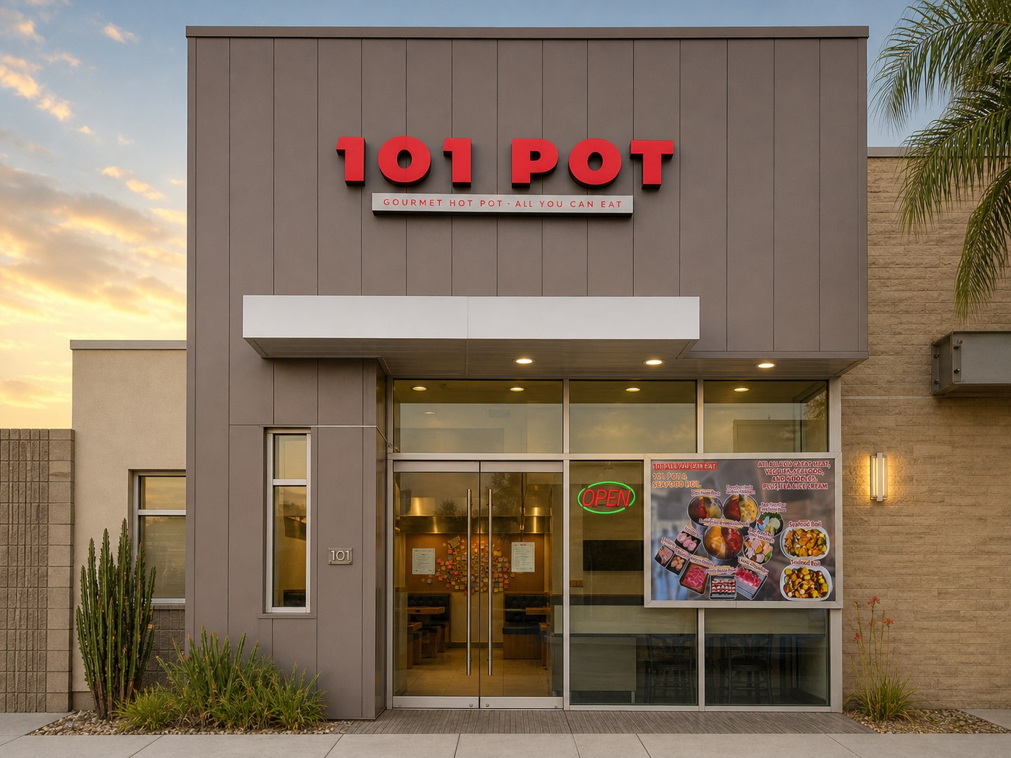 101 Pot storefront exterior with red sign and front entrance in Arcadia